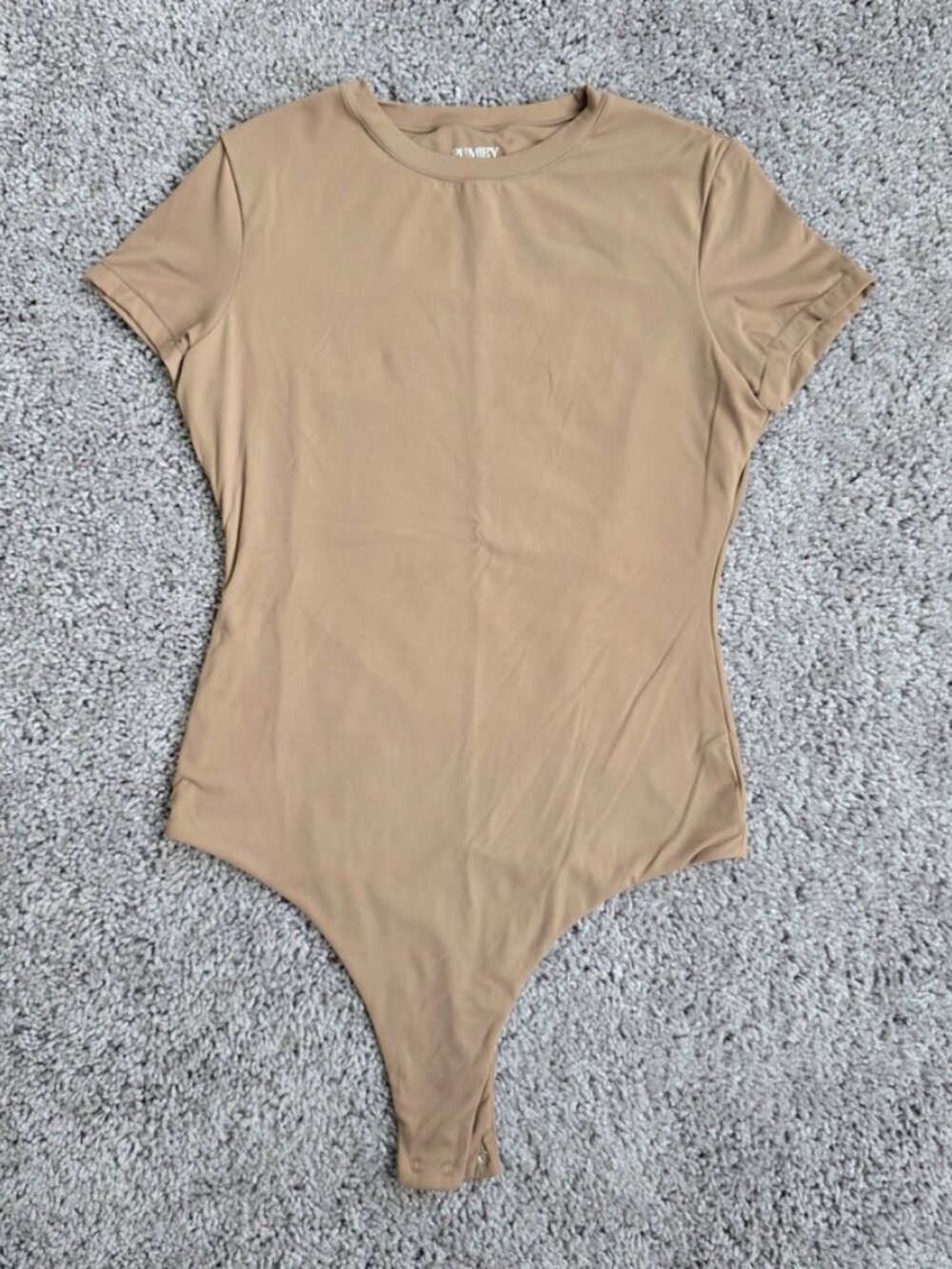 PUMIEY Womens Short Sleeve Bodysuit Creamy Cloud Thong Small S Tan Beige